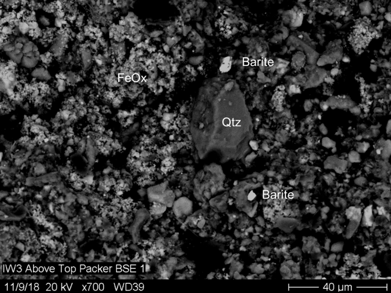Backscattered electron image of waste rock mineralogy completed at ICAL