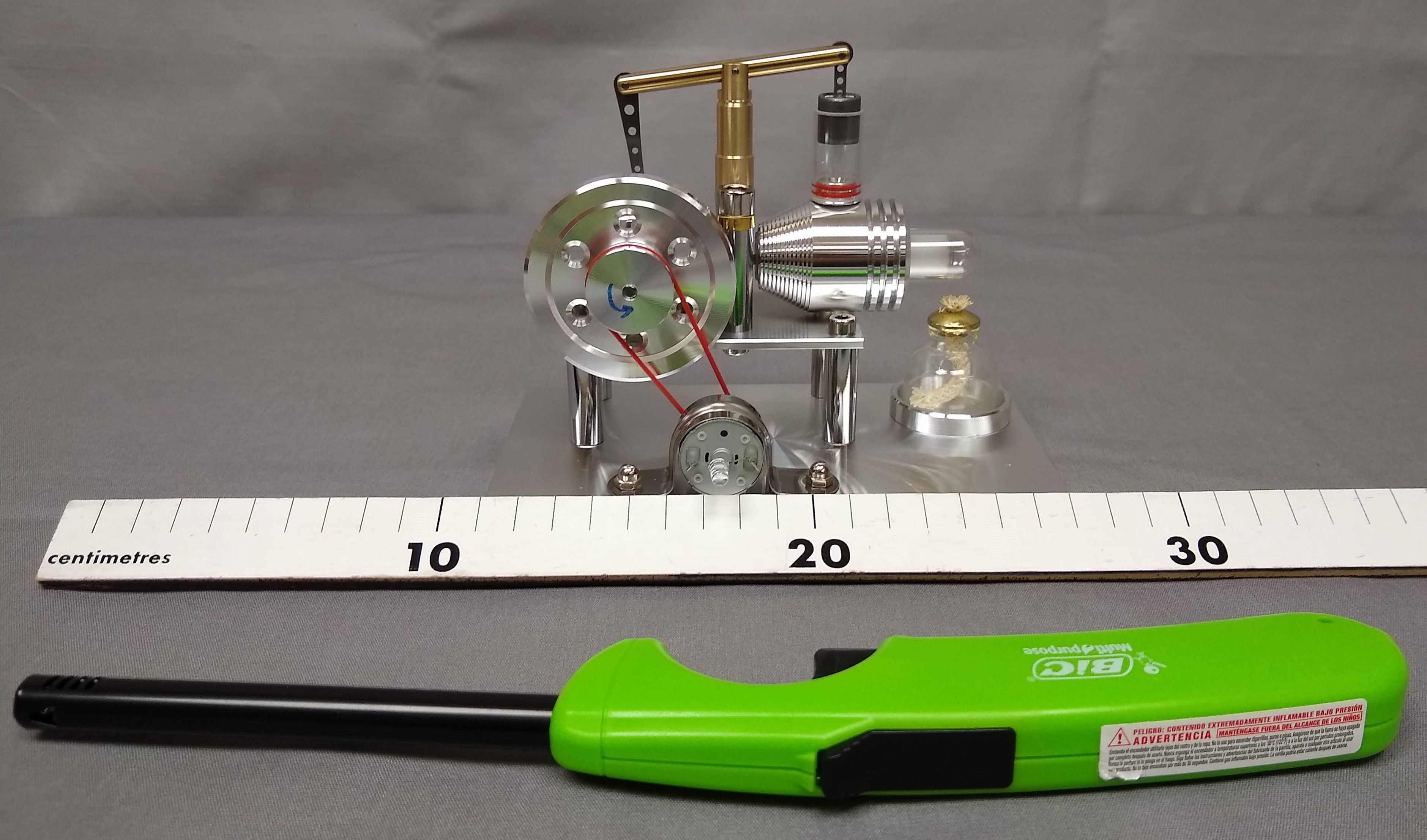 Stirling Engine which runs on a small alcohol burner. 