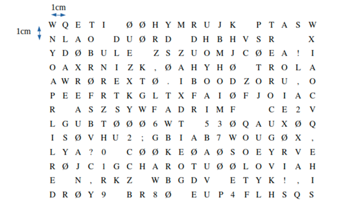 A grid of letters, numbers, and symbols